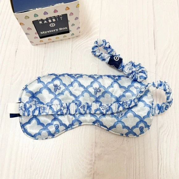 NIB! ROLLER RABBIT Target Mystery Box Blue Satin-y Sleep Mask & Hair Tie - Picture 3 of 5